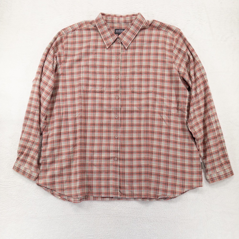 Woolrich Womens Shirt 3XL Orange Plaid Cotton Flannel Button Up Long Sleeve